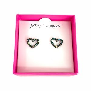 Betsey Johnson Heart Rhinestone Earrings, Black